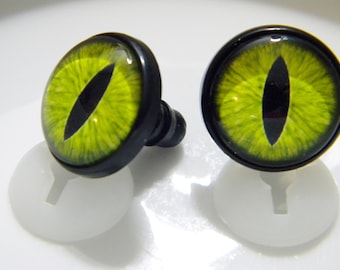 Ojos de seguridad verdes, 12-14-16-18-20 mm para peluches, amigurumi, animales de crochet, ojos de gurumi, ojos de gato, ojos de seguridad cabujón de cristal.