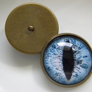 Glass eyes, sew on eyes, blue eyes, blue cat eyes, button eyes, loop back buttons, stuffed animal eyes.  One pair - Choose size from menu.