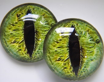 Glass eyes, green eyes, dragon eyes, creature eyes, green cat eyes, eyes for sculptures, crafts, etc.  One Pair - Choose size from menu.