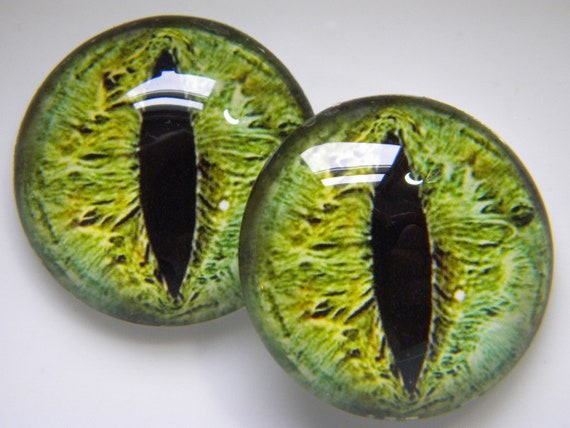 Glass Eyes, Green Eyes, Dragon Eyes, Creature Eyes, Green Cat Eyes, Eyes  for Sculptures, Crafts, Etc. One Pair Choose Size From Menu. 