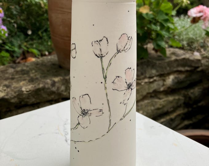 Handmade Ceramic Vase: Hand-Painted, Small Pottery Vase - Flower Design
