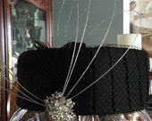 Vintage pill box black satin with silver