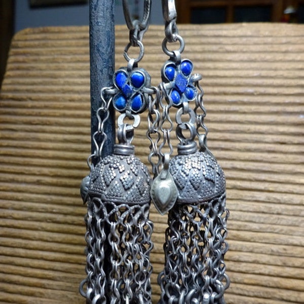 Antique Kazak Central Asia Silver Bird Cage Earrings Important Provenance