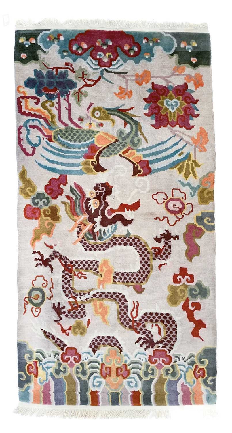 チベット絨毯 ヴィンテージ 龍鳳凰 手織り - Etsy 日本