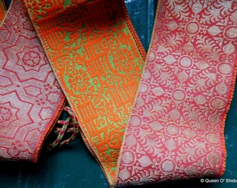 Moroccan Fez Sash Lampas Brocade Weaving Large Bridal Belt Textile Silk Antique