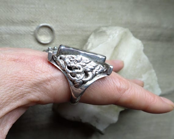 Modern Tibet Silver Ring Large statement Ring Imi… - image 3