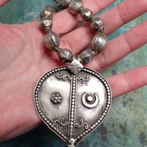 Sri Lankan Silver Beads Necklace Cache Sexe Amulet Pendant Sun Moon Antique