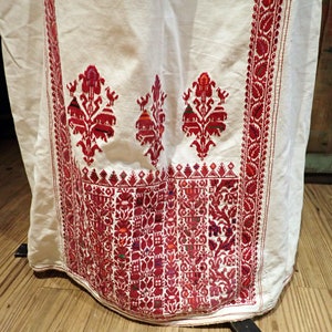 Palestinian Bedouin Dress Antique Ramleh Region Red Embroidery on White Hand woven Cotton