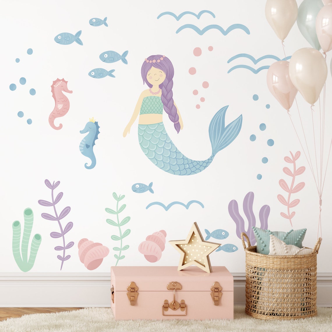 Mermaid Wall Sticker Set Mermaid Wall Decor Eco Friendly Etsy