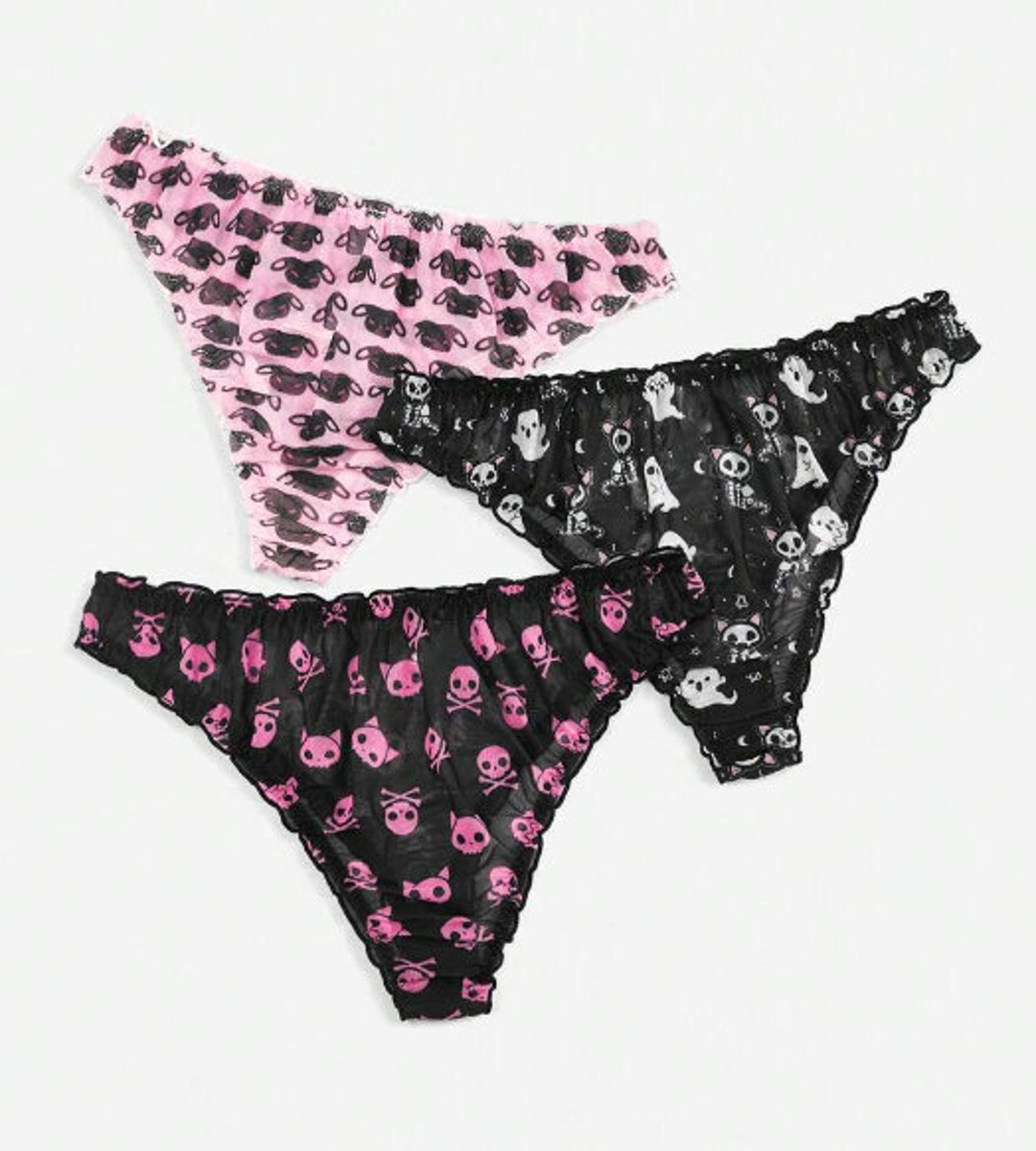 Size S XL Halloween Undies Set of 3 Goth Kawaii Mesh Pink Black Hot