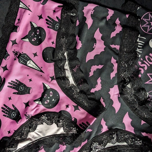 3 pack! S - 3XL : Halloween Undies! pastel goth pink hot skulls kittens crystals lace underwear