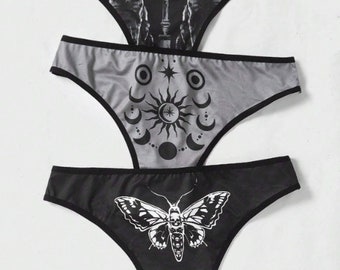 S - L : Set of 3 undies! goth white and black hot sexy cat moth black underwear