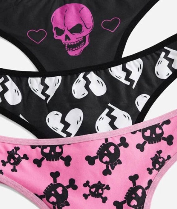 S 3XL : Halloween Thongs Set of 3 Goth Pink Black Pink Hot Skulls