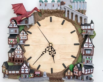 Handmade Wall Clock hand sculpted Medieval Theme