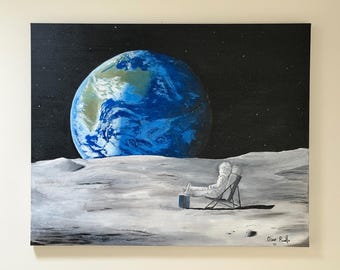 Man on the moon astronaut oil painting