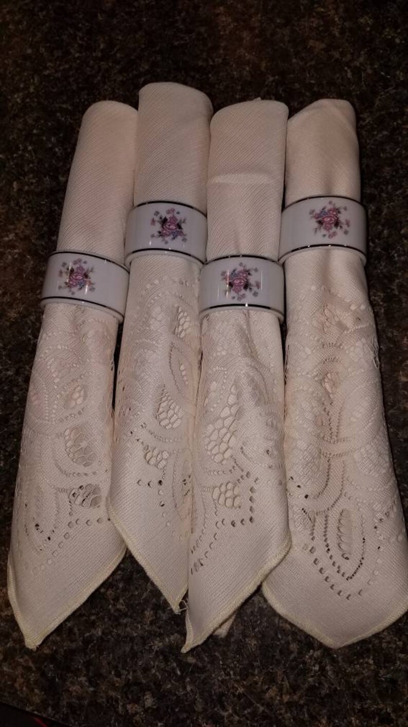 Napkin Rings Marked Japan With Vintage Cloth Napkins Etsy