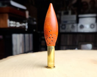 Orange "Lil Orange Divot Flame" Pipe Tamper [Maple] with Brass Spent Shell Casing