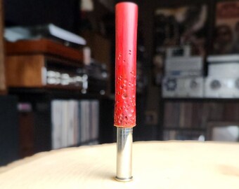 Hand Carved "Bubble Stick" Divot Accent Pipe Tamper [Oak] with Brushed Brass Spent Shell Casing