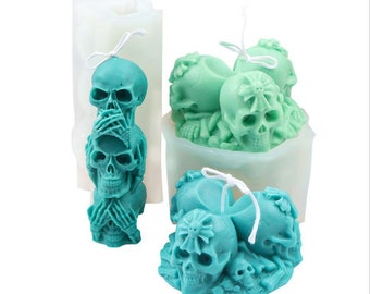 Creative Silicone Mold 3D Skull Silicone Candle Mold DIY Soap Mould Epoxy Resin Plaster Molds N’écoutez pas ou ne parlez pas Aromathérapie Moule