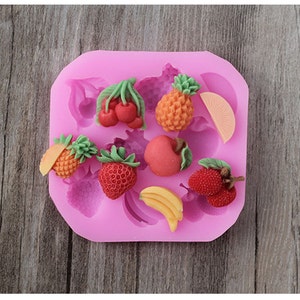 DIY Mini Apple Pineapple Strawberry Cherry Fruit Fruity Sugar Cake Decorative Mold Chocolate Silicone Mold F0595
