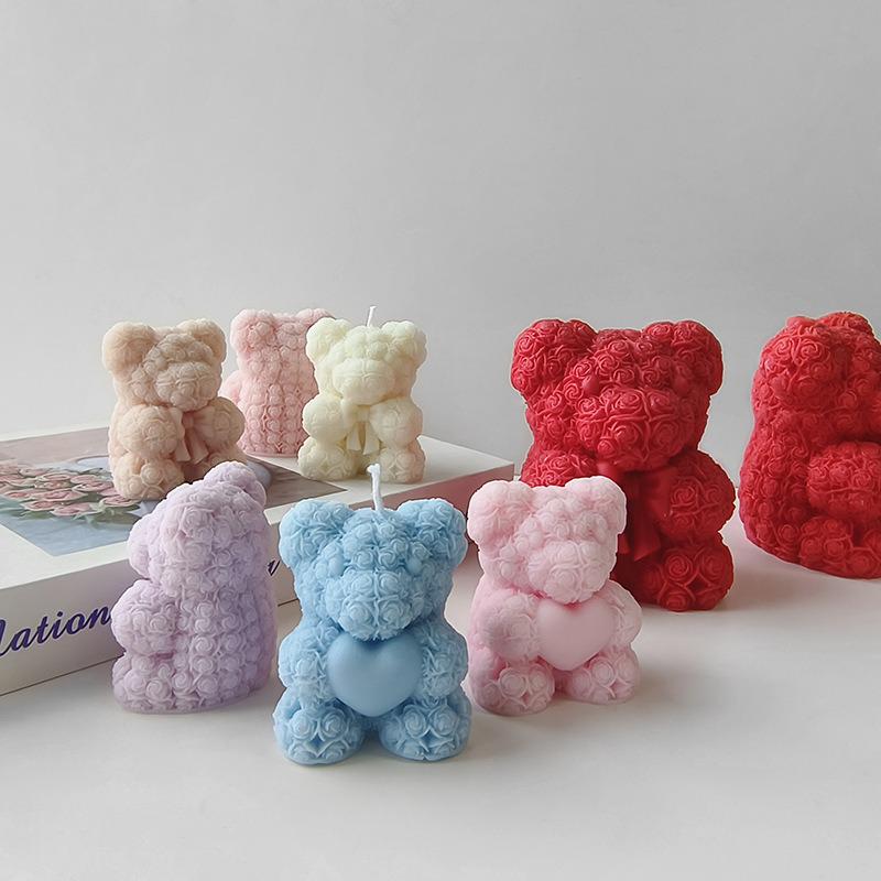 Moule Silicone Ours Avec Roses Pour Bougies/savons - 3D, Réutilisable, Résistant Chaud/froid - Cadeau DIY