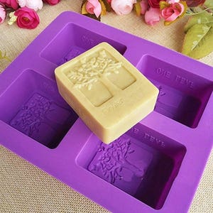 DIY Homemade Soap Mold Silicone Cake Mold Rectangular Tree Mold Four-hole Soap Mold Candle Mold Maker Diy Happy Tree Cake Tools