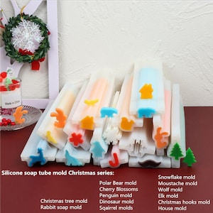 New Christmas Silicone Mousse Tube Mould Elk Polar Bear Penguin Snowflake Sandwich Soap Mould Cake Mould diy Silicone Soap Tube Mold