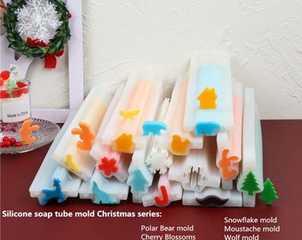 New Christmas Silicone Mousse Tube Mould Elk Polar Bear Penguin Snowflake Sandwich Soap Mould Cake Mould diy Silicone Soap Tube Mold