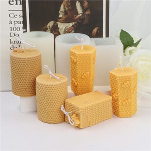 3D Square Embossed Bee Pillar Candle Silicone Mold--Honeycomb Candle Mold-Candle Scented Mould-Cylindrical Candle Mold-Beeswax Candle Molds