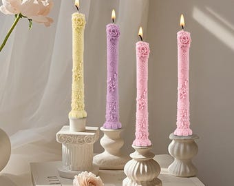 Striped Pillar Candle Silicone Mold, Retro Floral Relief