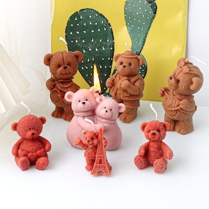Cartoon Bear Silicone Candle Mold-Love Bear Candle Mold-Animal Soap Chocolate Scented Candle Mold-Bear Aroma Plaster Resin Ornaments Mould