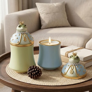 Frog Prince Candle Cup Set Silicone Mold-Scented Plaster Epoxy Resin Storage Jar Mold-Frog Aroma Candle Mold-Desktop Storage Ornament Mold