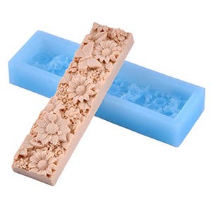 Flower Pattern Silicone Soap Mold, Rectangle Toast Mould