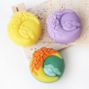 3D Silicone Round Moon Flower Cloud Fondant Soap Mold DIY Resin Aromatherapy Mousse Cake Mold Aroma Candle Mold Round Moon Soap Mould