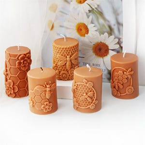 5 Styles Honeycomb Candle Mold-Embossed Bee Pillar Candle Silicone Mold--Scented Candle Mold-Cylindrical Candle Mould-Beeswax Candle Molds