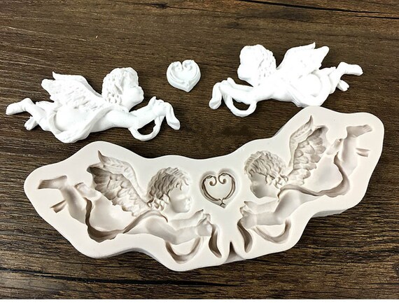 2 Stampi In Silicone Per Sapone Con Ali D'Angelo – Forma Grigia 11x5 Cm Per Cioccolato E Fai Da Te - 2