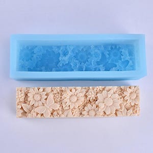 D0026 Flower Pattern Decoration Silicone Loaf Soap Mold Rectangular Craft Handmade Toast Mould