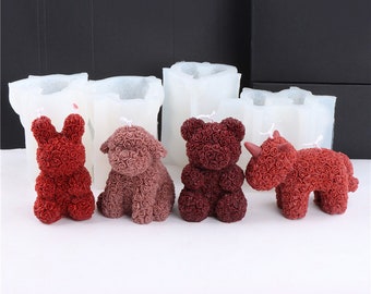 Stampi per candele con orso in silicone 3D Stampo per candele con sapone rosa San Valentino Stampo per candele con aroma animale Fai da te Aromaterapia Regalo a mano Stampo in resina