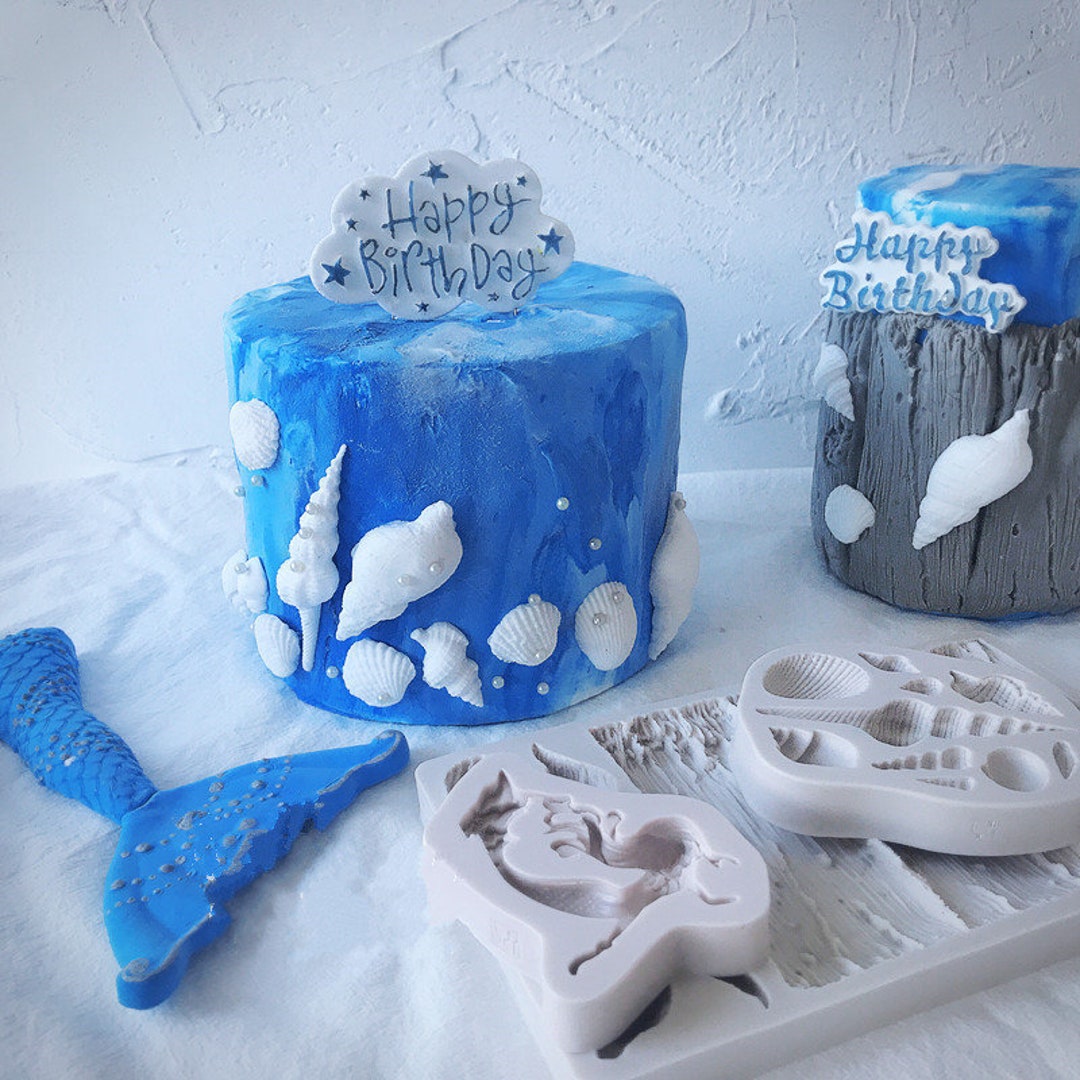 Mermaid & Conch Shell Cake Mold, Ocean Birthday Fondant Decoration - Etsy