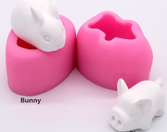 3D Silicone Soap Mold Diy Little Rabbit Pig Mousse Cake Mould Handmade Candle Resin Craft Chocolate Candy Mould Fondant Cake Decorating Tool