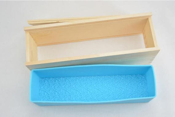 Rectangular Silicone Loaf Soap Making Molds With Rose Pattern Toast Mold  Wood Box With Double Cover for Homemade Soap Loaf Crafts 