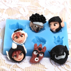 DIY Baking Mini Fondant Cake Decoration Mold 6 with Cartoon Head Like Chocolate Candy Silicone Mold F1262