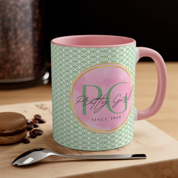 AKA Coffee Mug, Alpha Kappa Alpha sorority Gift, J15, Pink and Green Mug, AKA Paraphernalia, Pretty Girl Cup