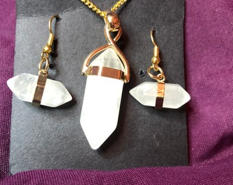 Clear Quartz Crystal Set Earrings and Necklace