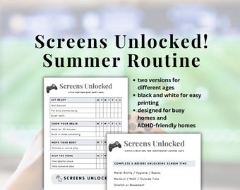 Summer Screen Time Reset Chart | Kids Daily Routine Checklist (Printable)