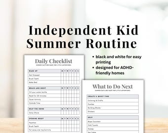 Summer Independence Checklist Printable | Kids Routine Chart | ADHD Friendly Daily Routine for Busy Moms