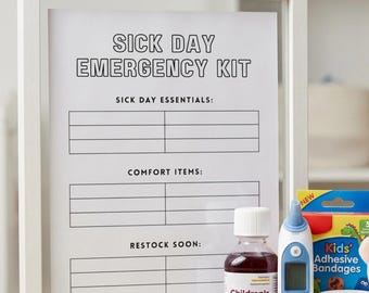 Sick Day Survival Guide Printable | Kids Emergency Kit Planner (Digital Download)
