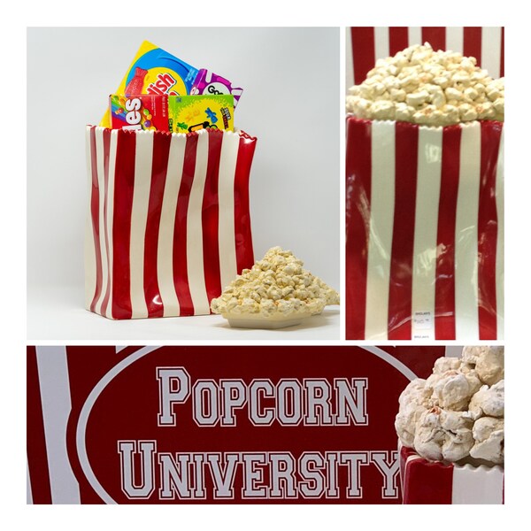 Ceramic Popcorn  Art Sculpture and Container with Removable Popcorn Lid