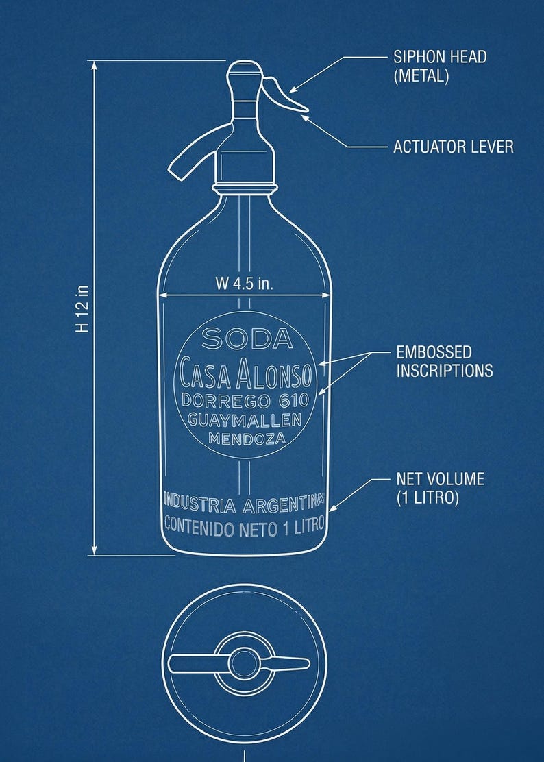 Decoração de bar vintage – Garrafa azul de água com gás argentina (restaurada), original da década de 1940. imagem 2