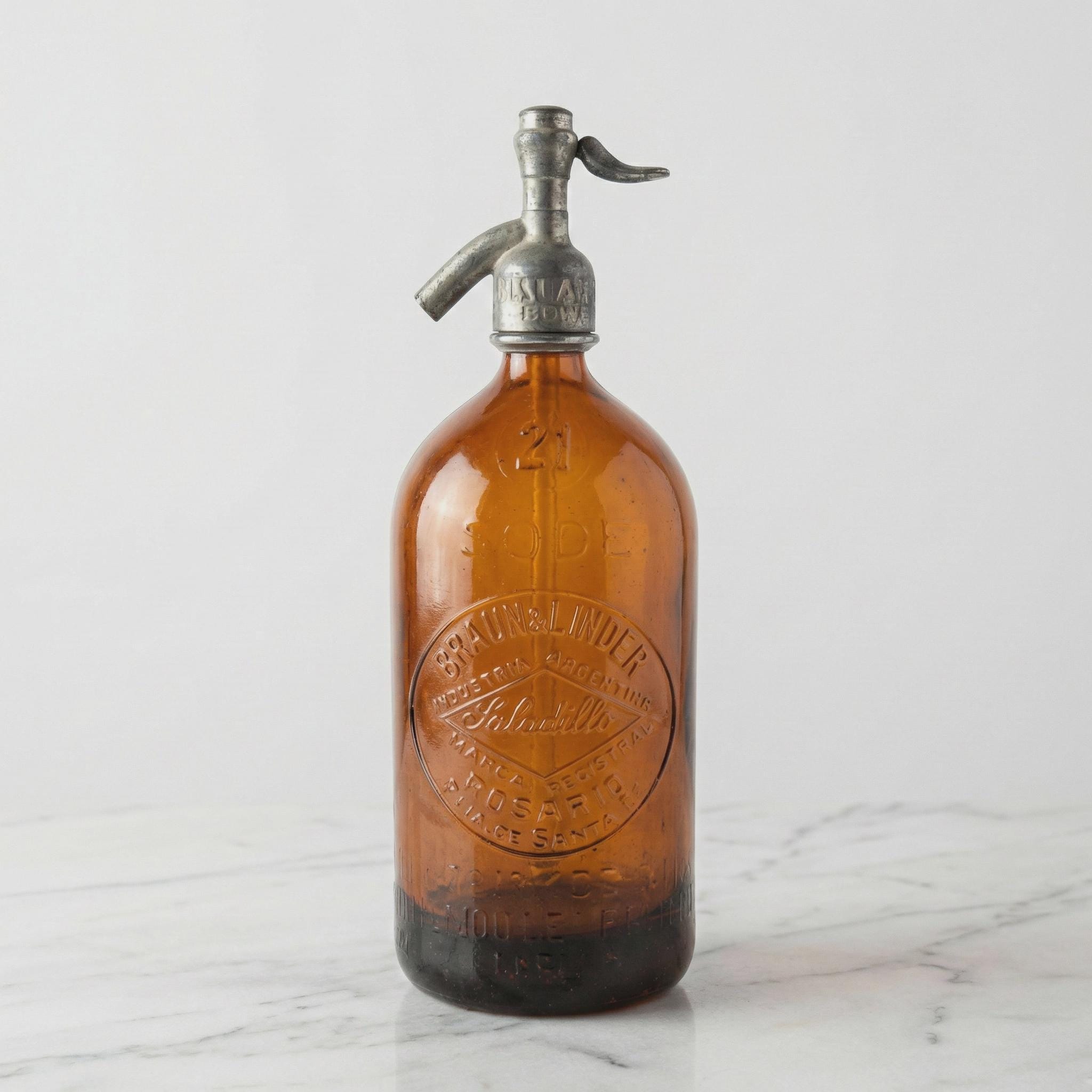 Hand-Restored Argentine Seltzer Bottle. Original 1920S-40S, Vivid Colored Glass